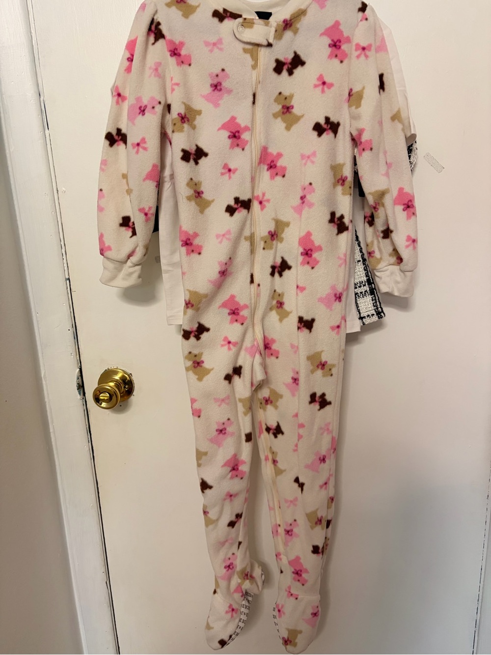 Cozy Pink & Cream Kids Fleece One-Piece Pajamas with Scotty Dogs